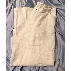 Rachel Roy White Linen Women's Cargo Pants Straight Leg Mid Rise Pockets M